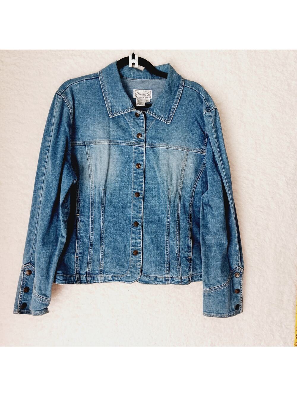 Jacket Women Live a Little Denim Jacket Taylored Button-Up Pockets Cuffs Size XL